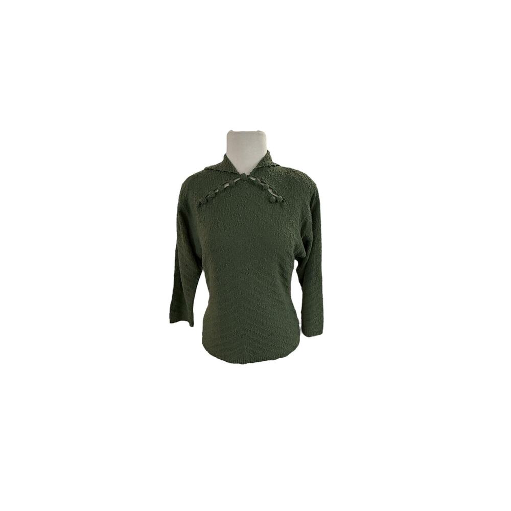 Vintage Brittany Club Green Knit Sweater Convertible Neckline 1970s READ